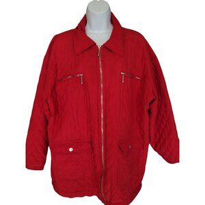 Cambridge Women's Quilted Silk Jacket M Red Lined Zip Pockets Classic‎ Style